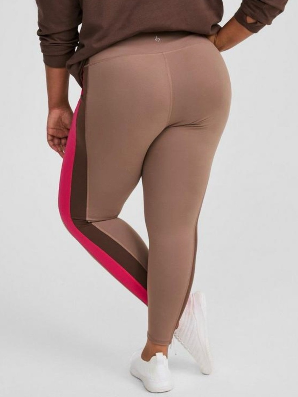 torrid Taupe Leggings with Pink and Chocolate Side Stripes